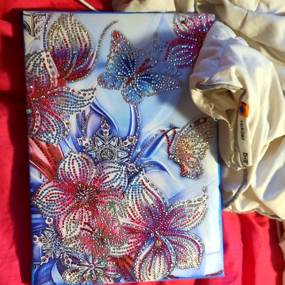 Rhinestone Butterfly and Floral painting